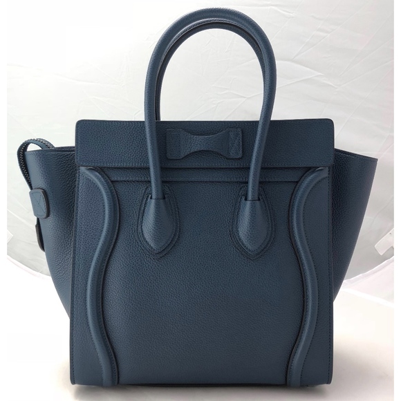 New Celine Micro Luggage Tote Blue Drummed Leather - Picture 4 of 8
